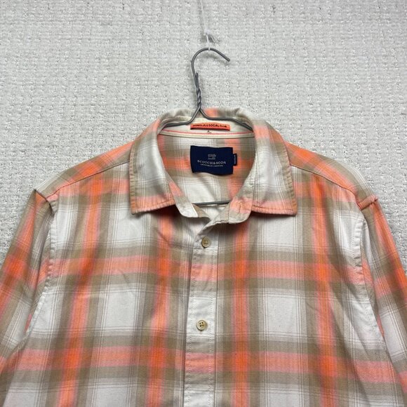 Scotch & Soda x Honolulu Social Club Orange Neon Plaid Button Up Shirt Men Sz M - Picture 2 of 13